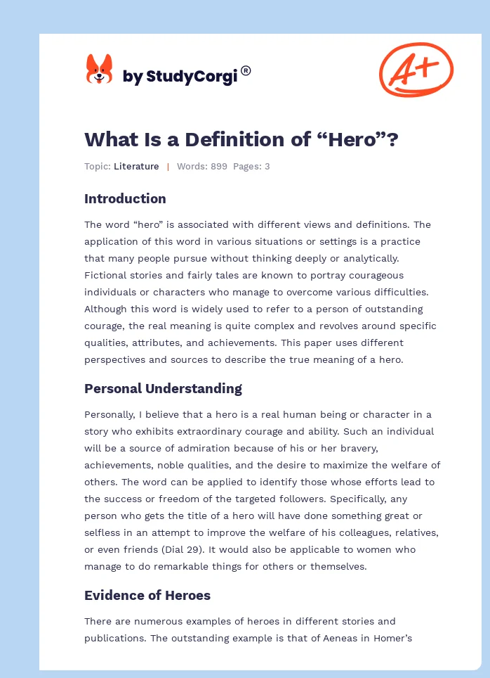 What Is a Definition of “Hero”?. Page 1