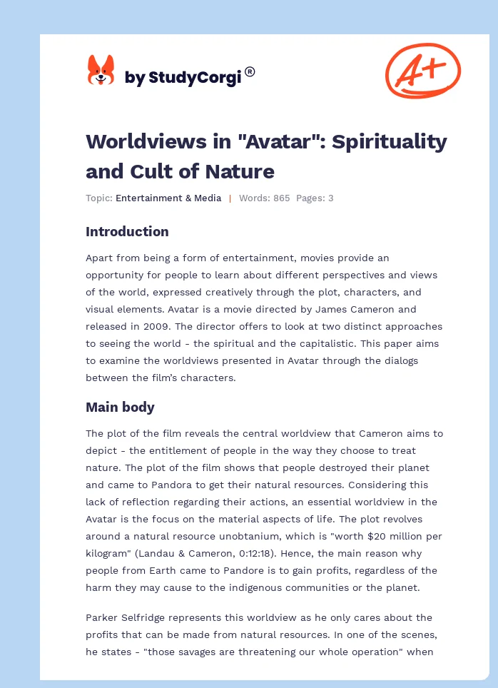 Worldviews in "Avatar": Spirituality and Cult of Nature. Page 1