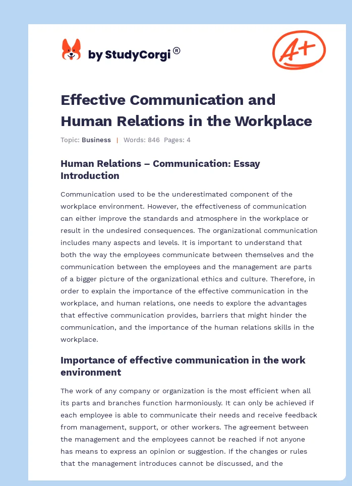 Effective Communication and Human Relations in the Workplace. Page 1
