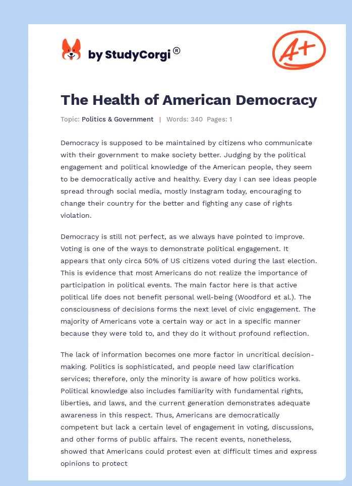 The Health of American Democracy. Page 1