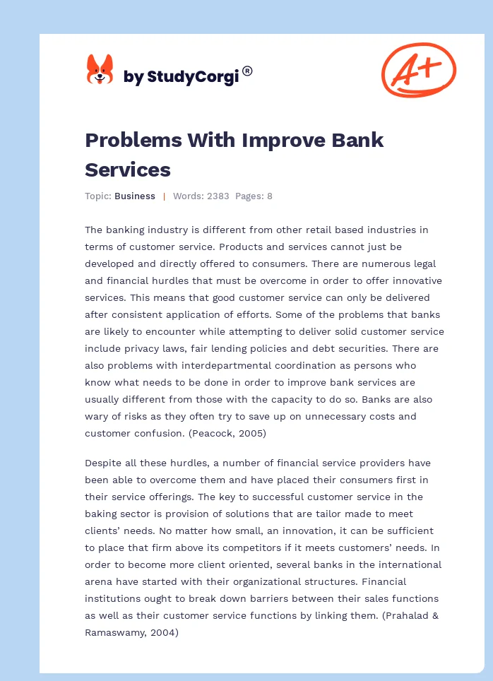 Problems With Improve Bank Services. Page 1
