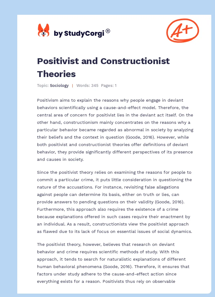 Positivist and Constructionist Theories. Page 1