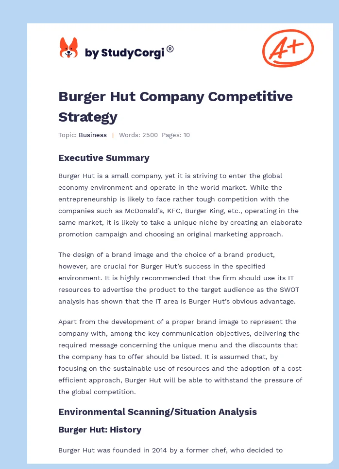 Burger Hut Company Competitive Strategy. Page 1