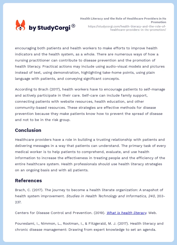 Health Literacy and the Role of Healthcare Providers in Its Promotion. Page 2