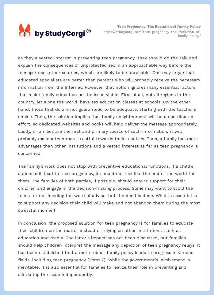 Teen Pregnancy. The Evolution of Family Policy. Page 2