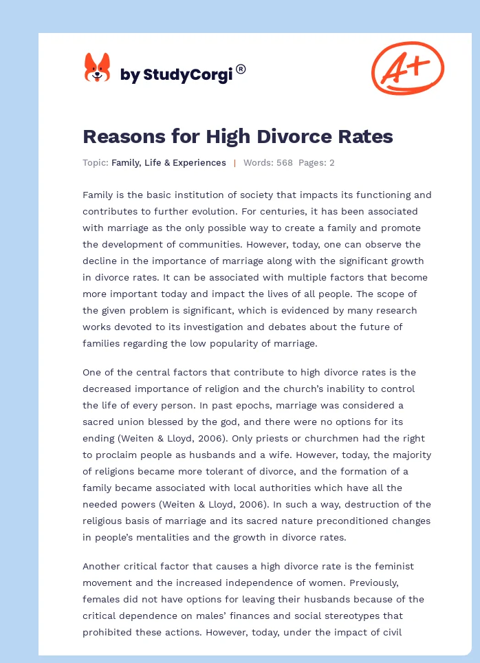 Reasons for High Divorce Rates. Page 1