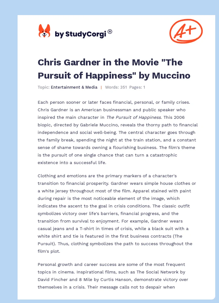 Chris Gardner in the Movie "The Pursuit of Happiness" by Muccino. Page 1