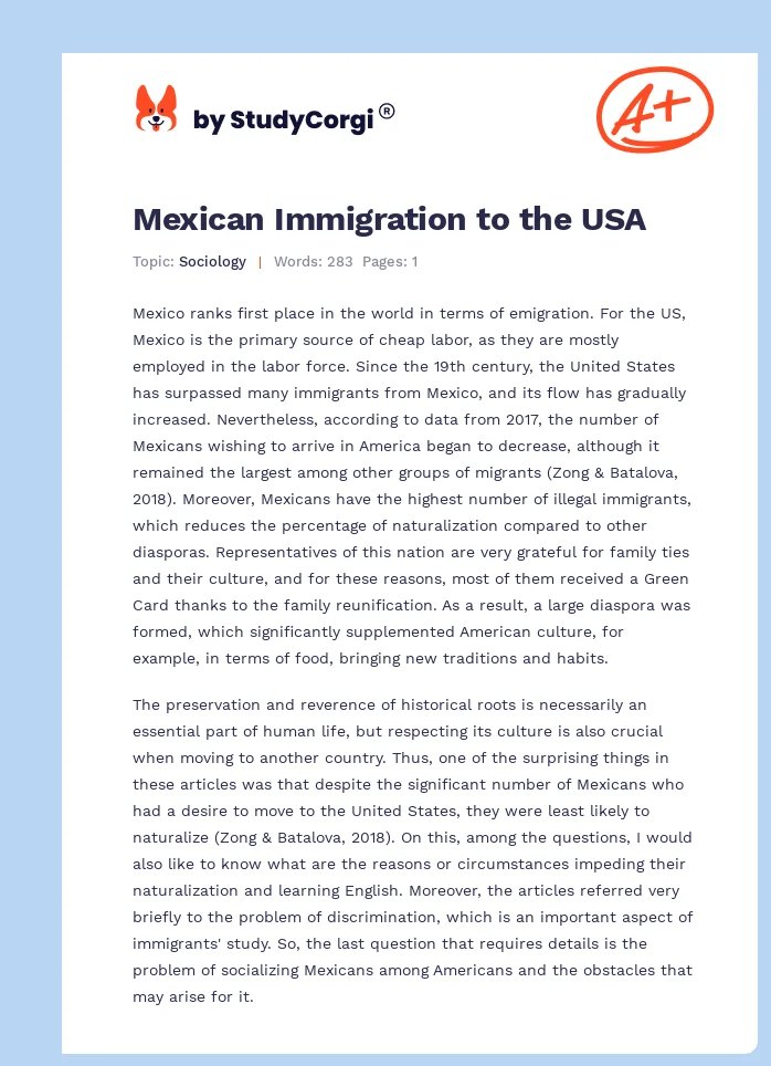 Mexican Immigration to the USA. Page 1
