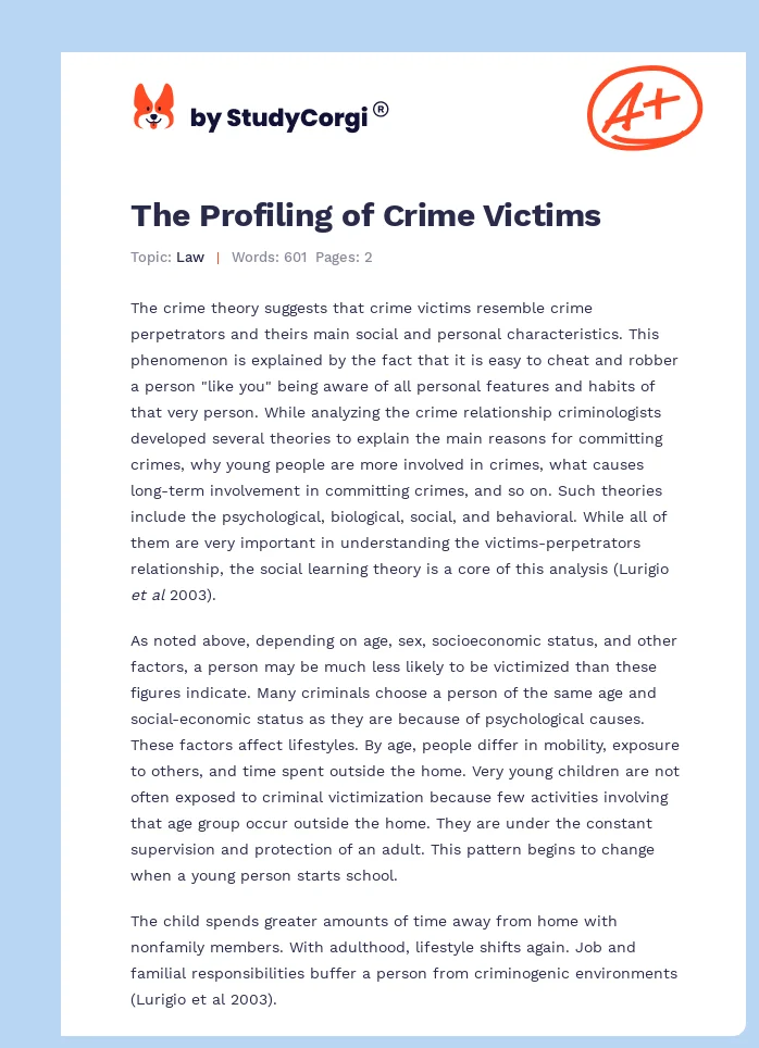 The Profiling of Crime Victims. Page 1