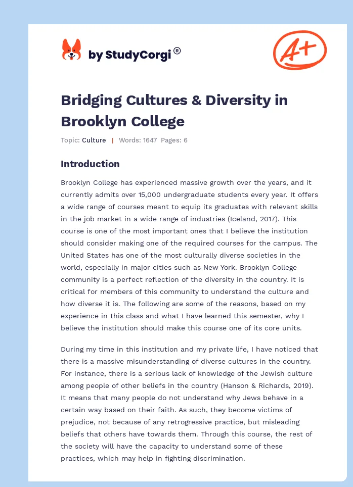 Bridging Cultures & Diversity in Brooklyn College. Page 1