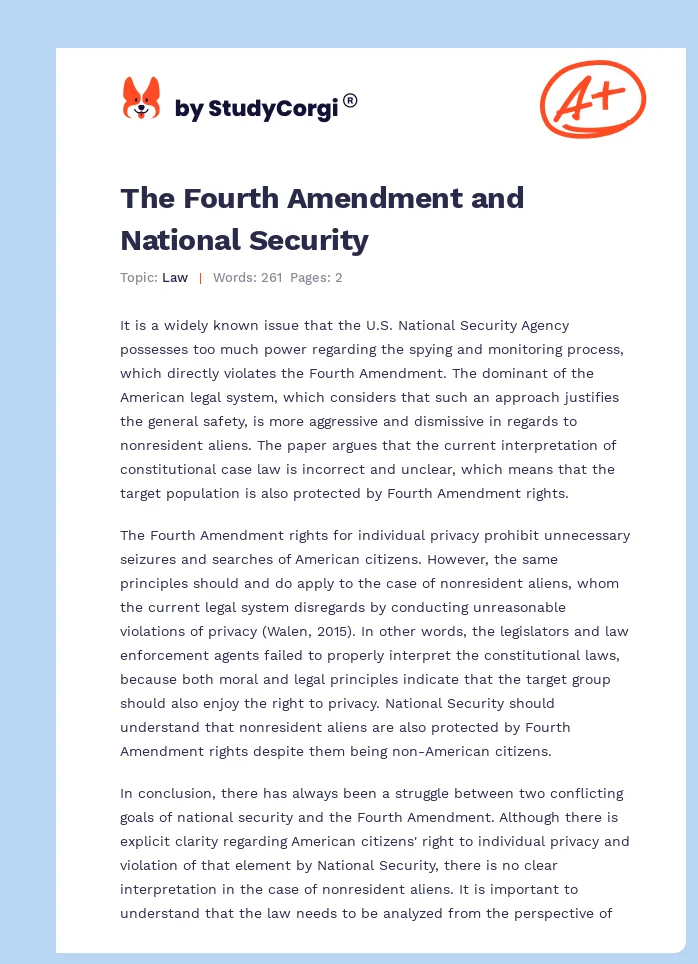 The Fourth Amendment and National Security. Page 1