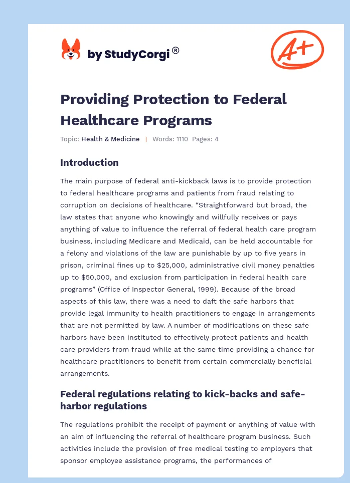 Providing Protection to Federal Healthcare Programs. Page 1