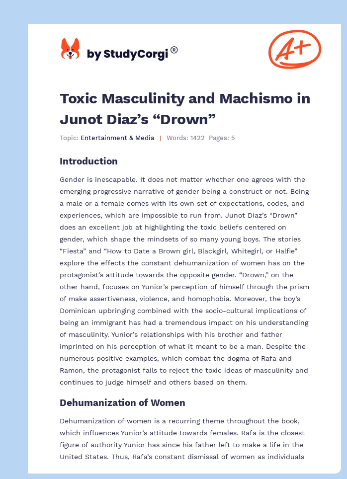 Toxic Masculinity and Machismo in Junot Diaz’s “Drown”. Page 1