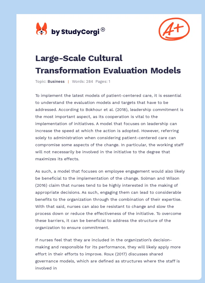 Large-Scale Cultural Transformation Evaluation Models. Page 1