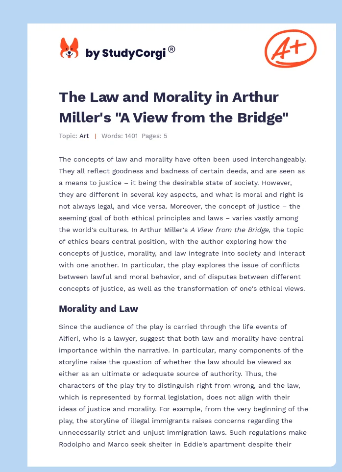 The Law and Morality in Arthur Miller's "A View from the Bridge". Page 1