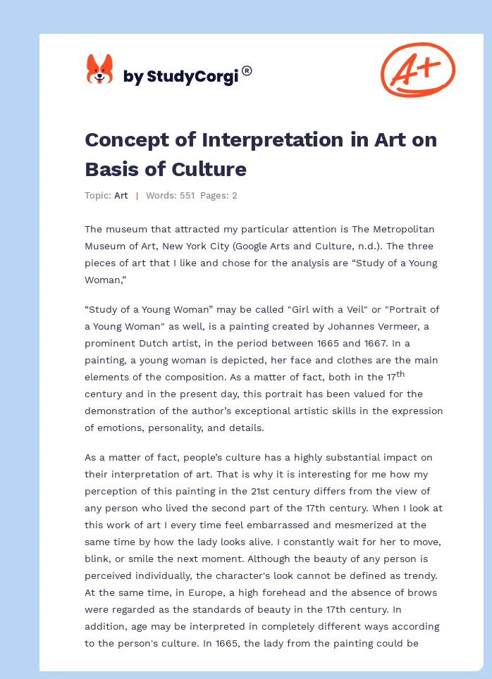 Concept of Interpretation in Art on Basis of Culture. Page 1