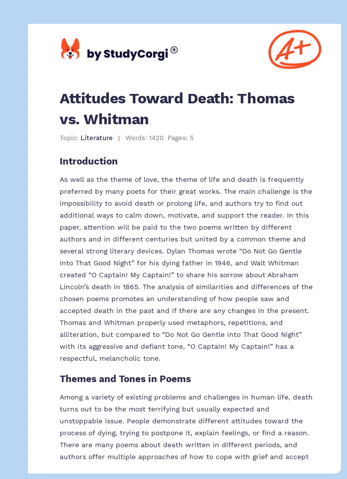 Attitudes Toward Death: Thomas vs. Whitman. Page 1