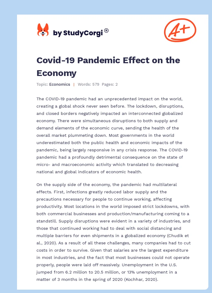 Covid-19 Pandemic Effect on the Economy. Page 1