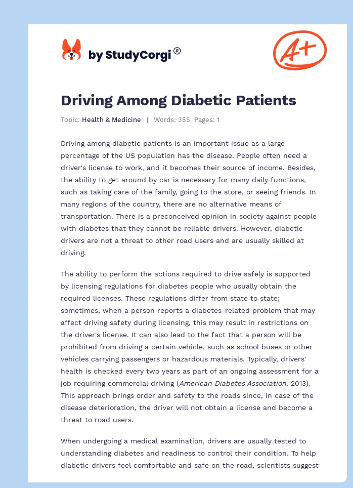 Driving Among Diabetic Patients. Page 1