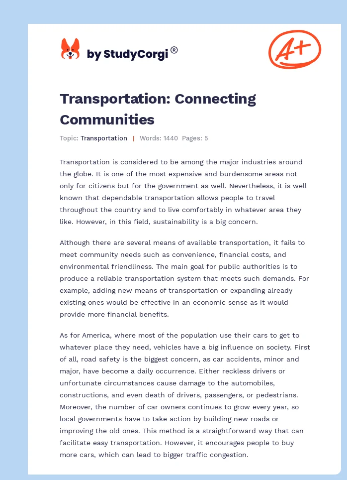 Transportation: Connecting Communities. Page 1