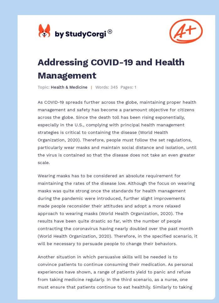 Addressing COVID-19 and Health Management. Page 1