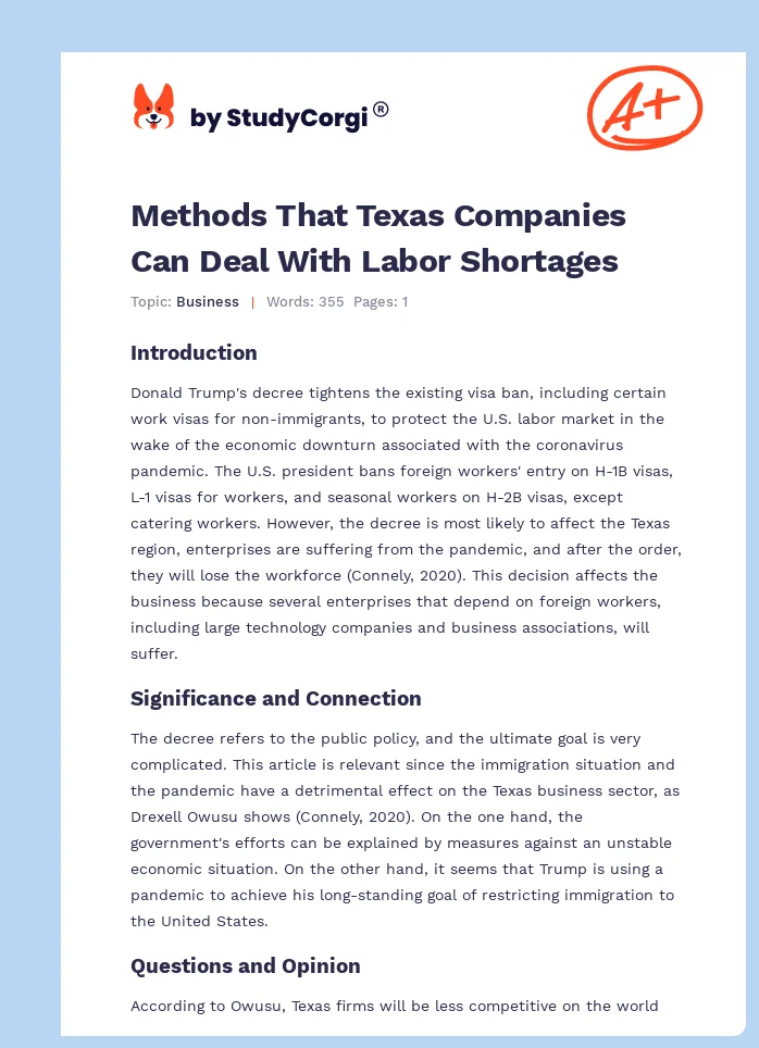 Methods That Texas Companies Can Deal With Labor Shortages. Page 1