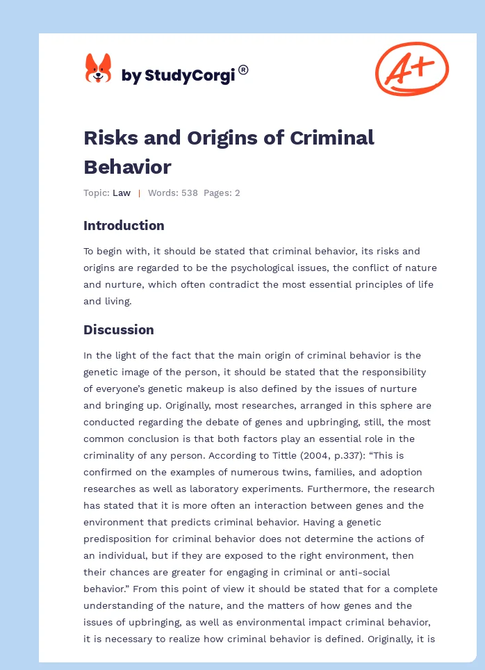 Risks and Origins of Criminal Behavior. Page 1