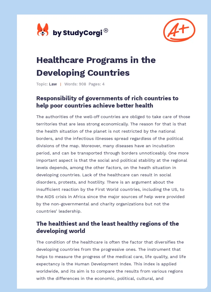 Healthcare Programs in the Developing Countries. Page 1