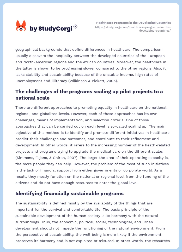Healthcare Programs in the Developing Countries. Page 2