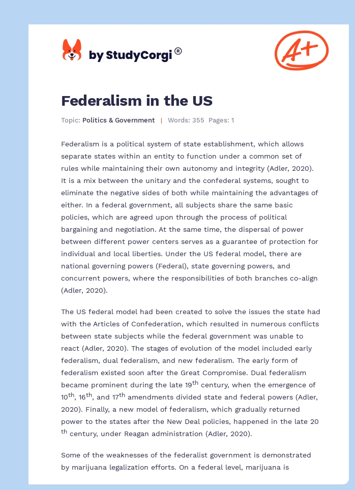 Federalism in the US. Page 1