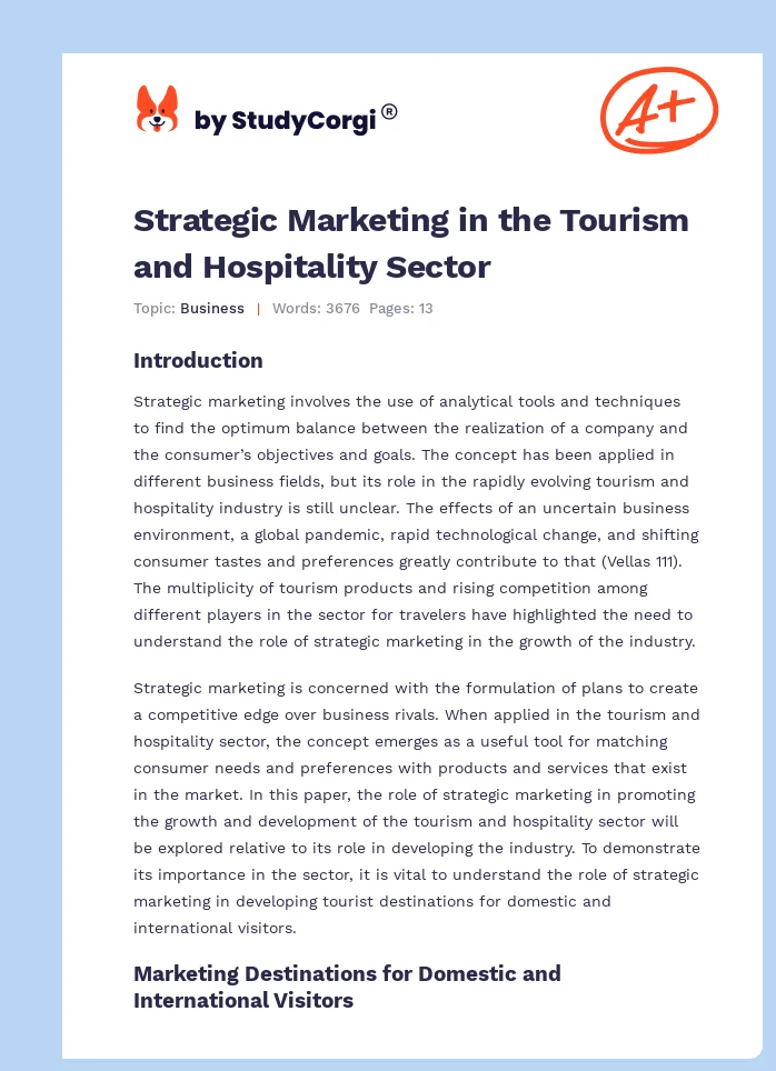Strategic Marketing in the Tourism and Hospitality Sector. Page 1