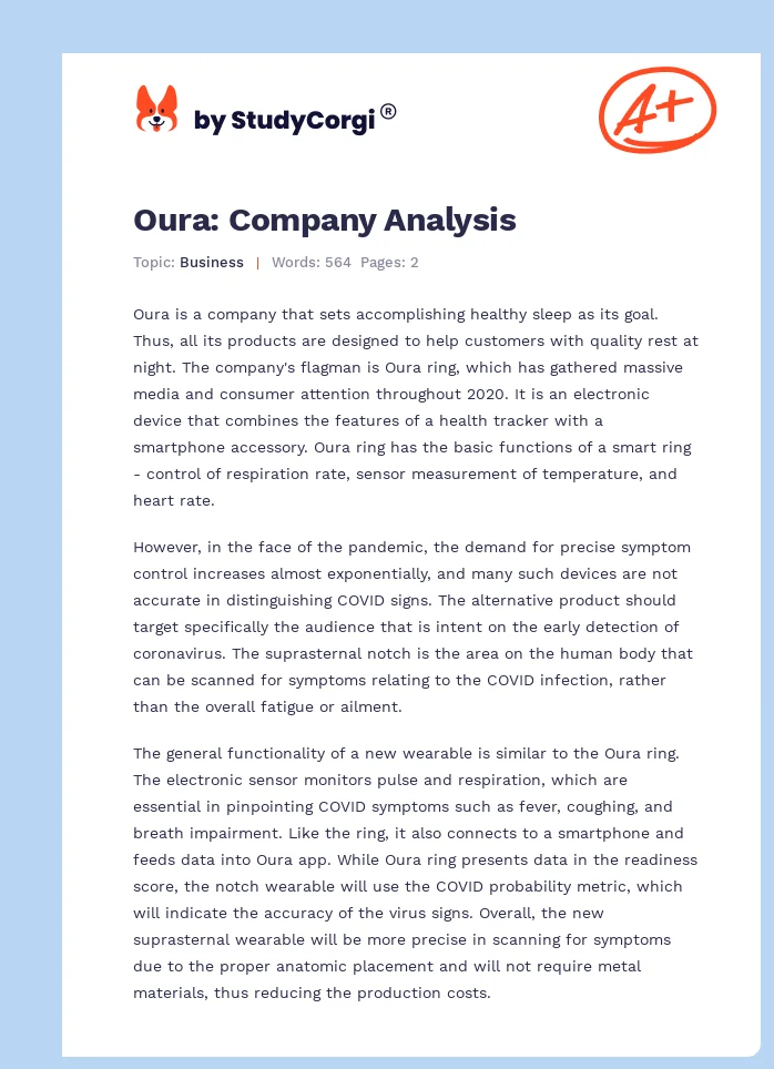 Oura: Company Analysis. Page 1