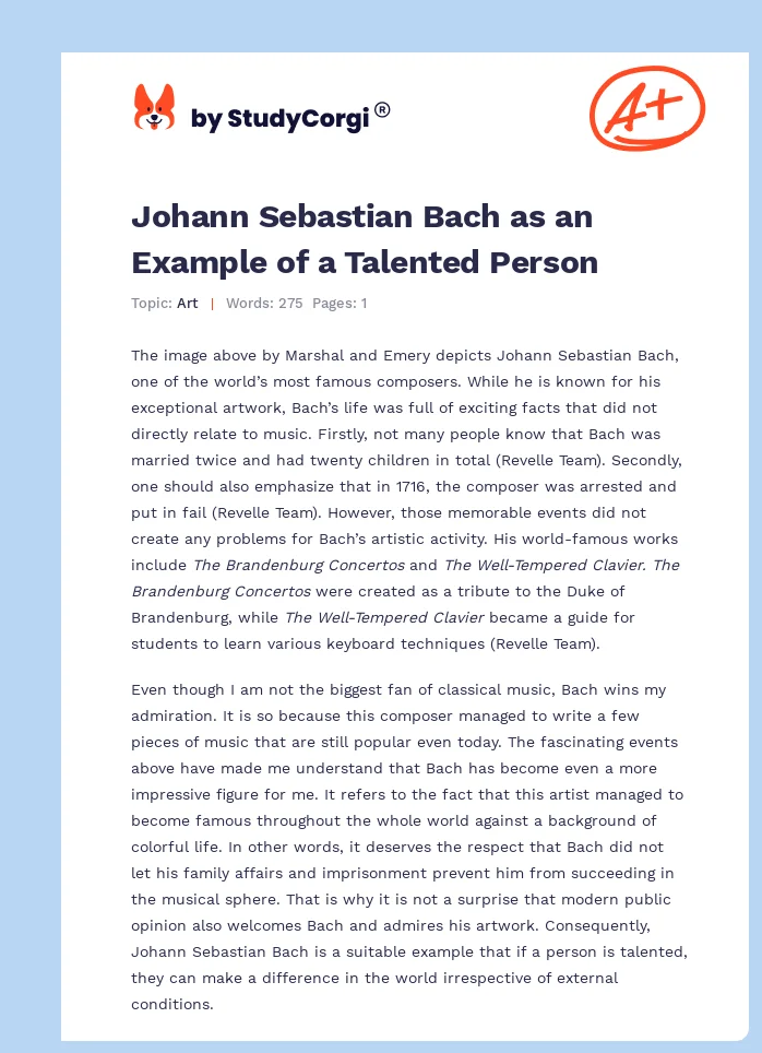 Johann Sebastian Bach as an Example of a Talented Person. Page 1