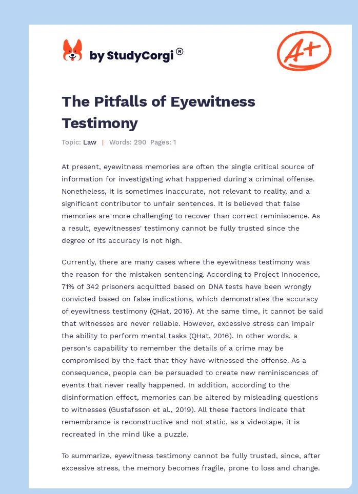 Eyewitness Testimony Overview. Page 1