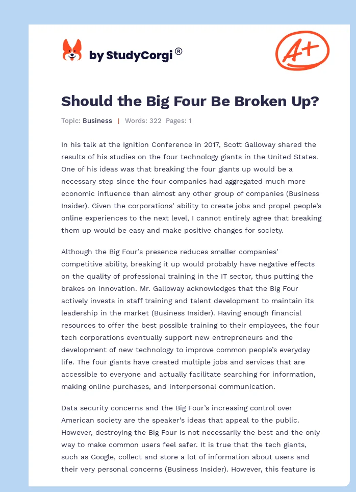 Should the Big Four Be Broken Up?. Page 1
