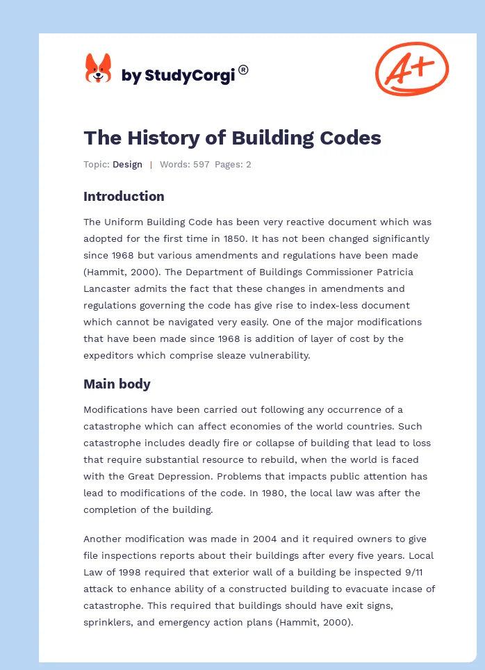 The History of Building Codes. Page 1