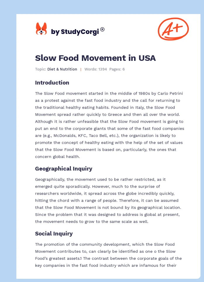 Slow Food Movement in USA. Page 1
