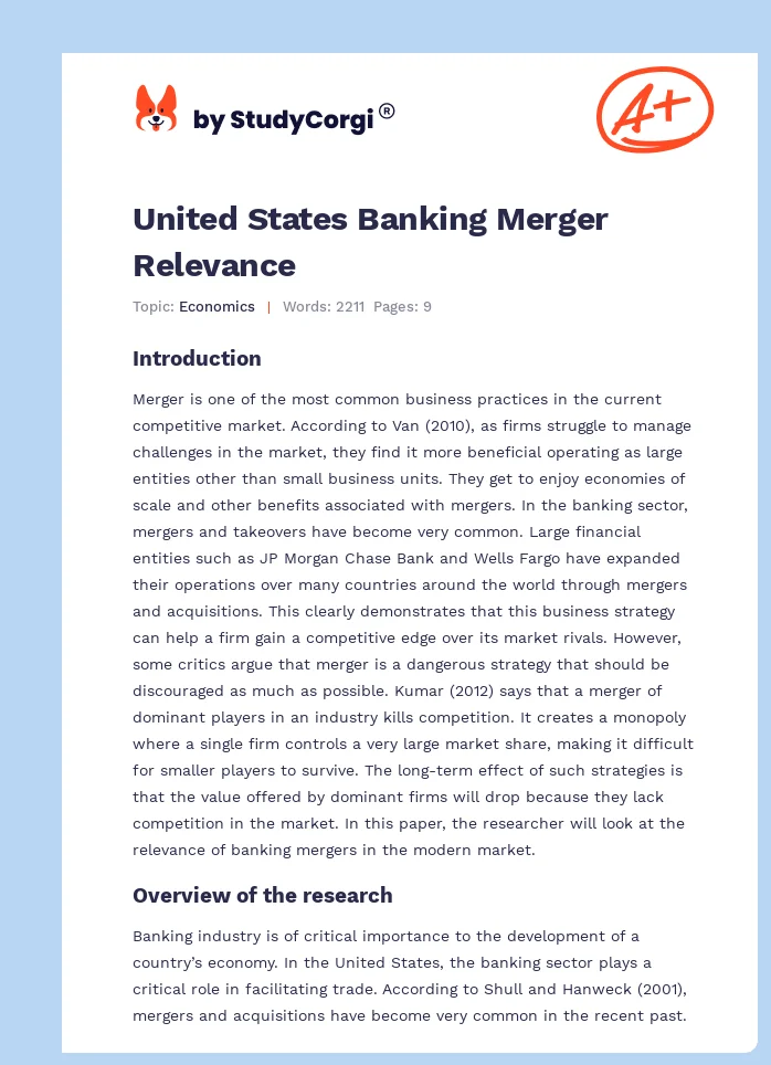 United States Banking Merger Relevance. Page 1