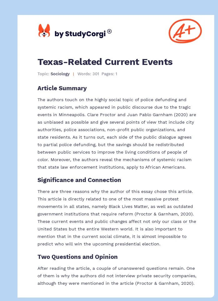 Texas-Related Current Events. Page 1