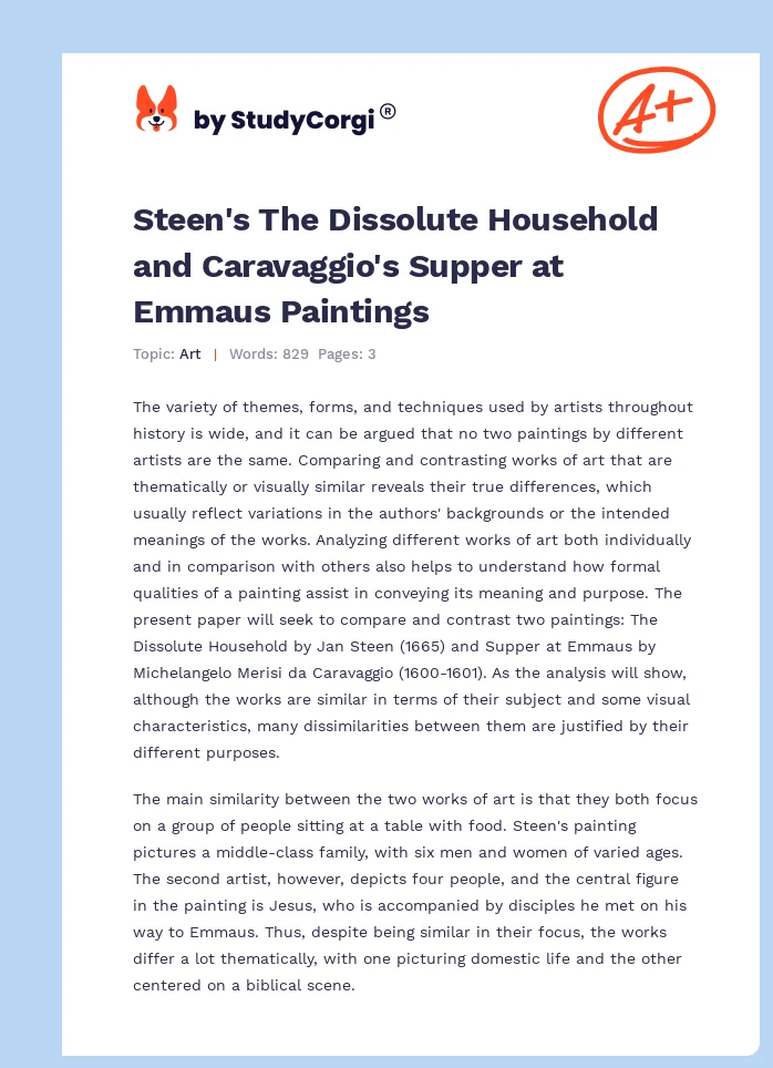 Steen's The Dissolute Household and Caravaggio's Supper at Emmaus Paintings. Page 1