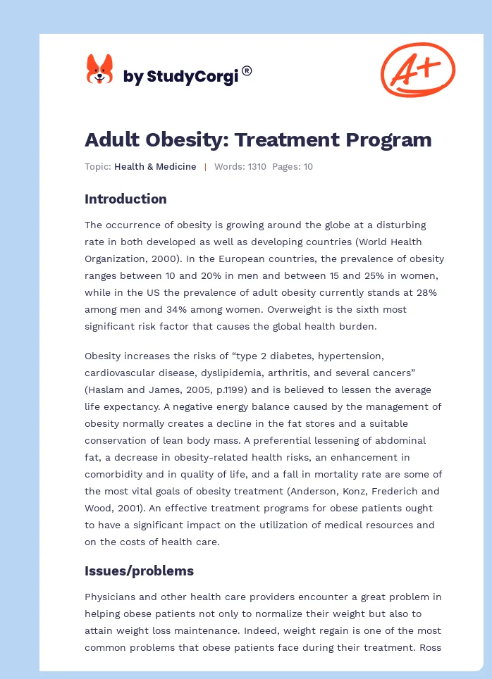Adult Obesity: Treatment Program. Page 1