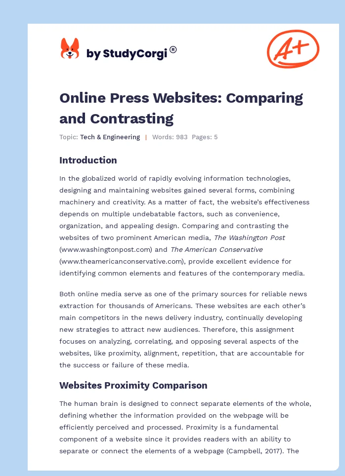 Online Press Websites: Comparing and Contrasting. Page 1