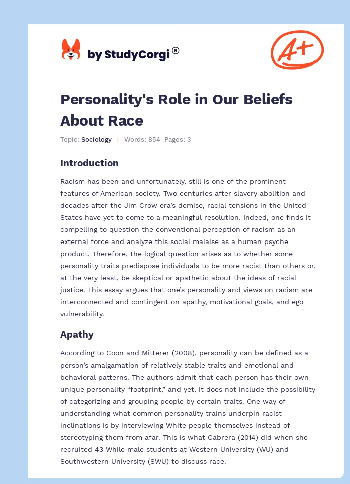 Personality's Role in Our Beliefs About Race. Page 1