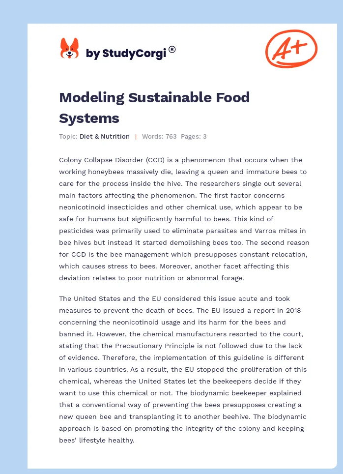 Modeling Sustainable Food Systems. Page 1