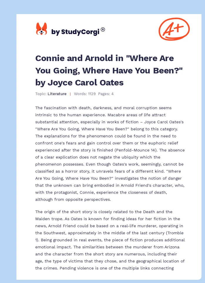 Connie and Arnold in "Where Are You Going, Where Have You Been?" by Joyce Carol Oates. Page 1