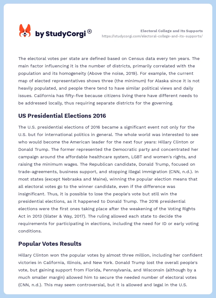 Electoral College and Its Supports. Page 2