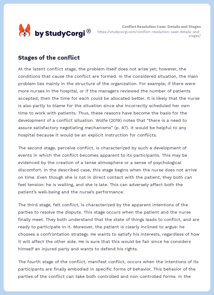 Conflict Resolution Case: Details and Stages. Page 2
