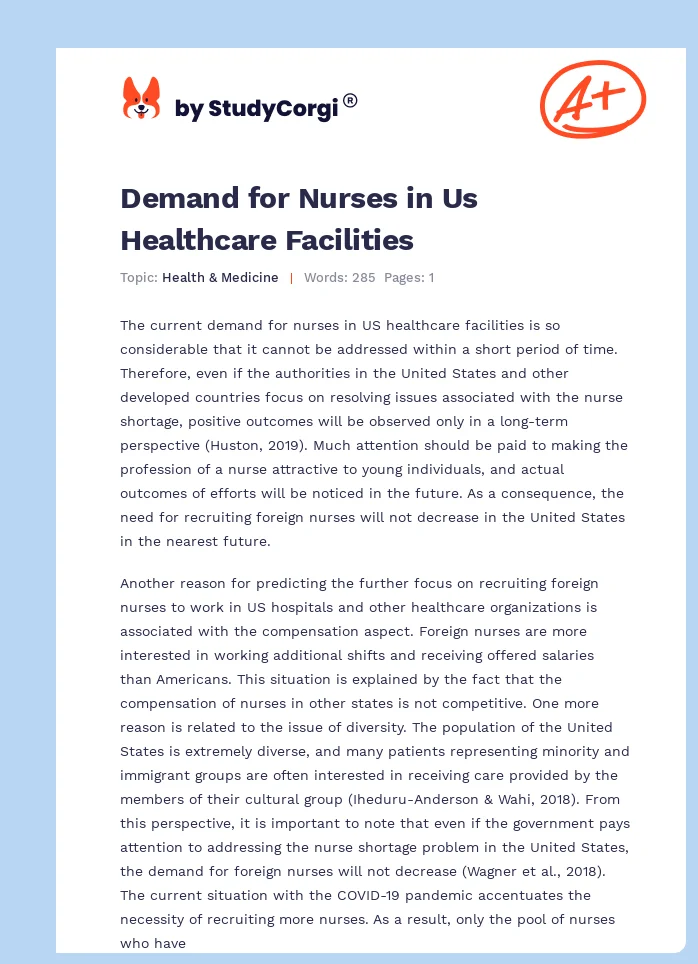 Demand for Nurses in Us Healthcare Facilities. Page 1