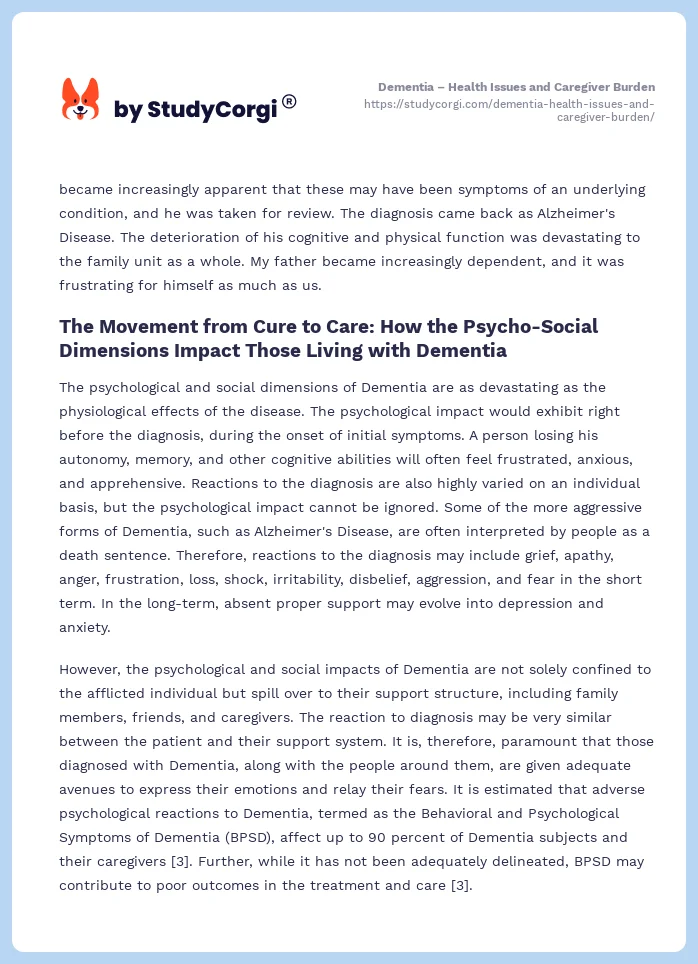 Dementia – Health Issues and Caregiver Burden. Page 2