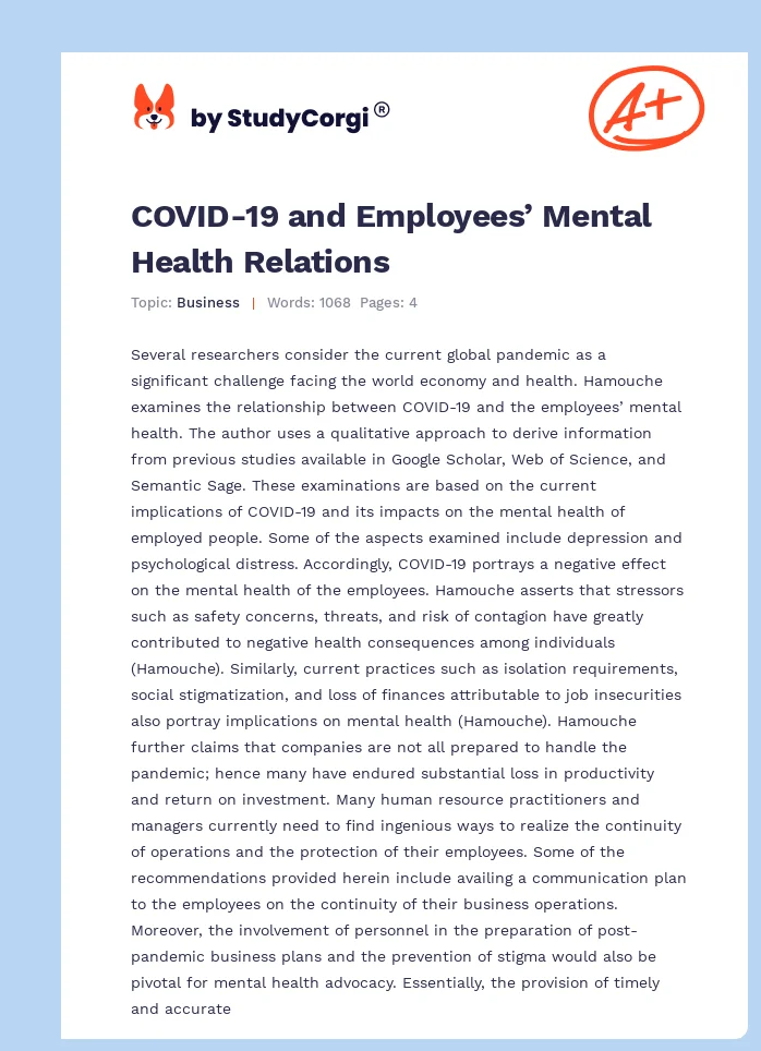 COVID-19 and Employees’ Mental Health Relations. Page 1